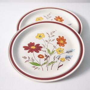 Set of 2 Vintage Lunastone Forest Flower Floral Stoneware 10 5/8" Dinner Plates